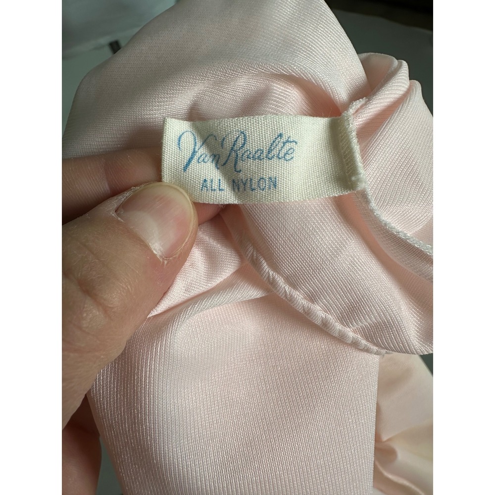 Vintage 1950s Van Raalte Baby Pink Nightgown Lace Nylon Sheer Babydoll Slip - Picture 6 of 7